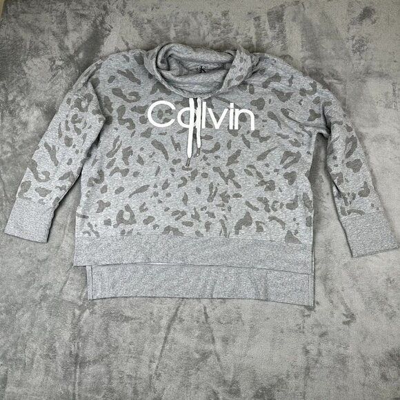 Calvin Klein Cowl Neck Sweater Gray Leopard Size Large Legging Sweater - Picture 1 of 9
